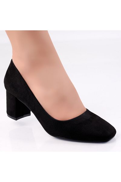 MODA STİL Women's Black Heeled Shoes Made of Amada Eco-Suede Leather, 38