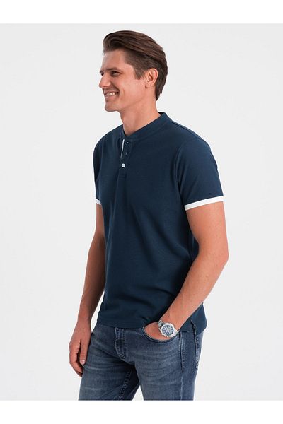 OMBRE Kragenloses Poloshirt für Herren - Marineblau V4 OM-TSCT-0156 XL