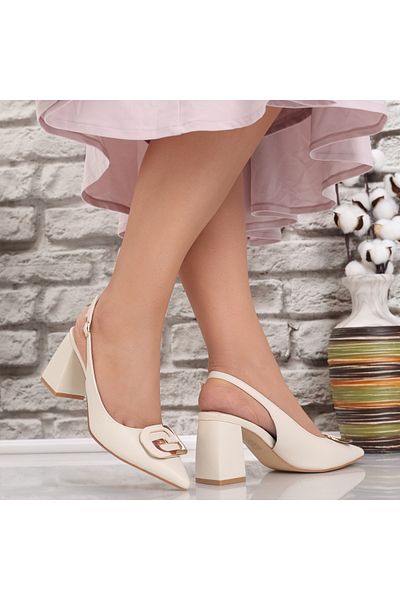 MODA STİL Women's Beige Heeled Shoes Made of Ecological Leather Anji, 36