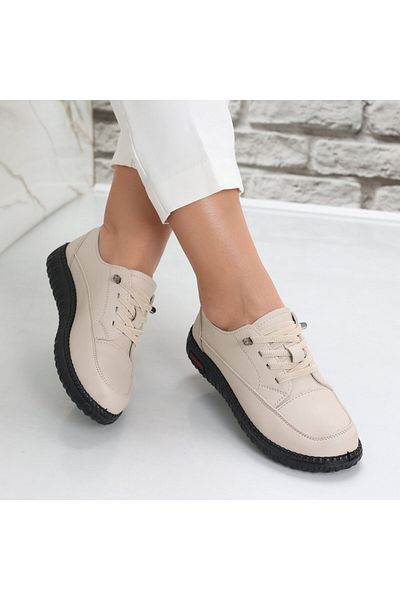 MODA STİL Women's Casual Beige Shoes Made of Organic Leather Turina, 38