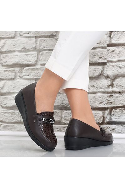 MODA STİL Women's Brown Patent Leather Shoes Diba, 39