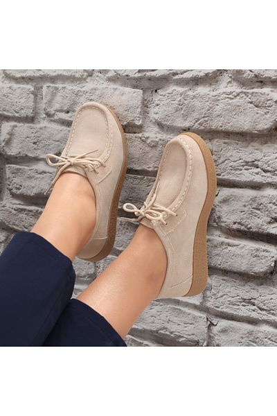 MODA STİL Women's Casual Shoes Beige Genuine Suede Leather Alenasa, 41