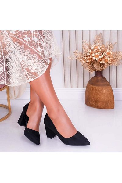 MODA STİL Women's Black Heeled Shoes Made of Eco-Suede Leather Sinam, 39