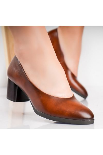MODA STİL Women's Brown Heeled Shoes Made of Berla Ecological Leather, 40