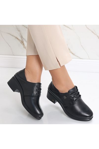 MODA STİL Women's Black Heeled Shoes Made of Genuine Leather Daruisa, 36