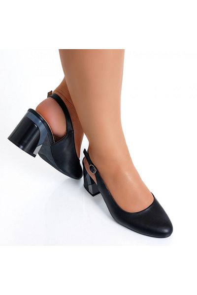 MODA STİL Women's Black Heeled Shoes Made of Ecological Leather Milena, 38