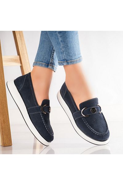 MODA STİL Women's casual shoes Navy Blue made of genuine suede leather Emma, ​​40