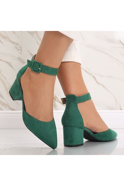 MODA STİL Women's Green Heeled Shoes Made of Ecological Suede Leather Liunda, 39