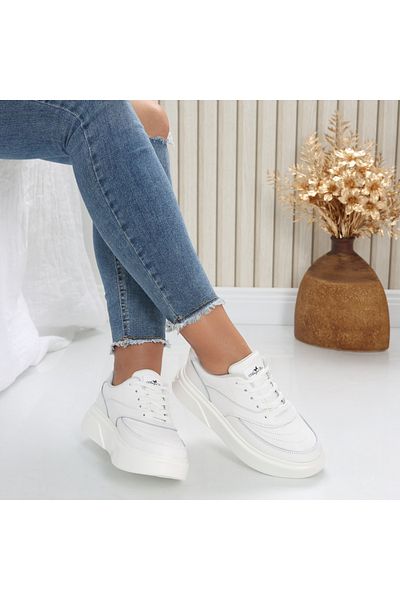 MODA STİL Women's casual shoes White Natural Leather Nely, 38