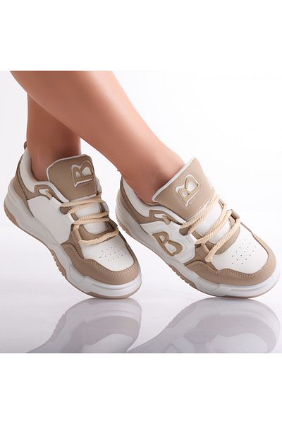 MODA STİL Women's White/Khaki Sneakers Made of Ecological Leather Haira, 39