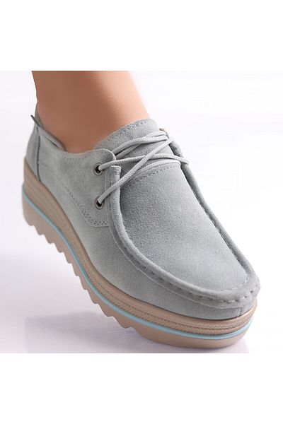 MODA STİL Women's Blue Platform Shoes Made of Calvi Genuine Suede Leather, 41