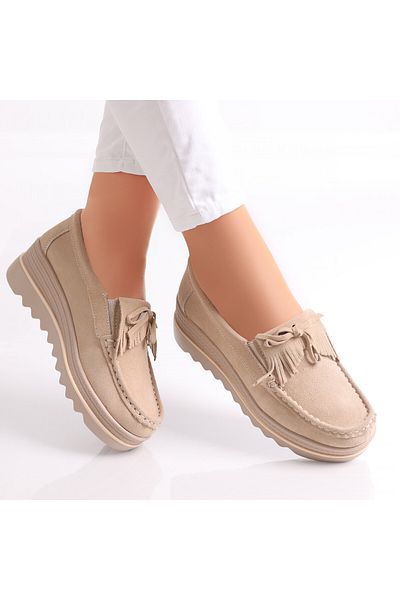MODA STİL Women's Beige Suede Platform Shoes Asion, 38