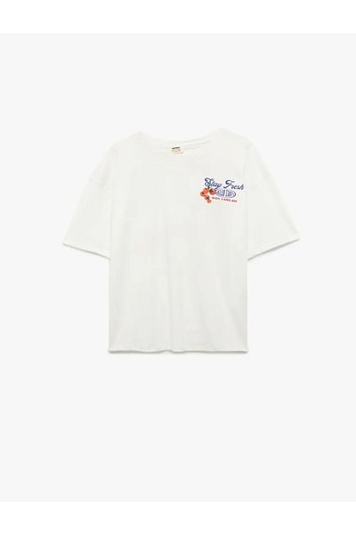 Koton Kids Girls' Cotton Short Sleeve Crew Neck Fruit Printed Loose Fit T-Shirt