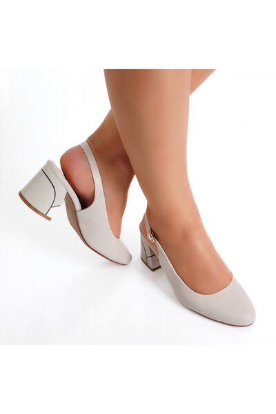 OEM Pantofi de damă bej cu toc, din piele ecologică, Milena, 37