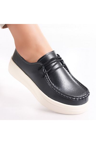MODA STİL Women's casual shoes in black genuine leather Jaile, 39