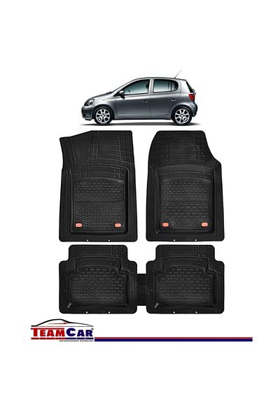 TEAMCAR ® Car Mats Tray Type Compatible With Toyota Yaris P1 (1999-2005) Black Durable Material