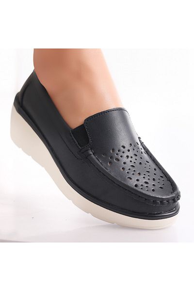 MODA STİL Women's casual shoes, black, made of natural leather, Avril, 37