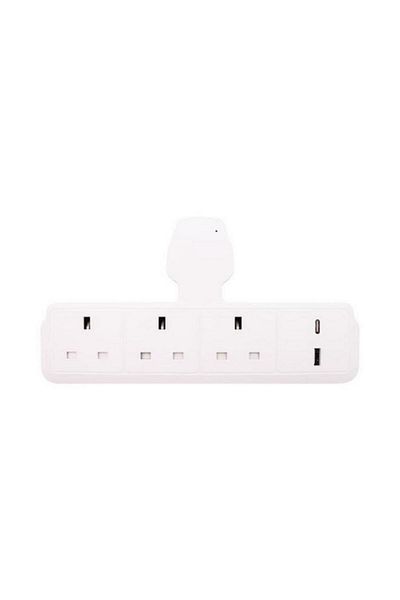 Generic أفضل محول طاقة بمقبس ثلاثي الاتجاهات مع منفذي USB أبيض AU213USB-C-W