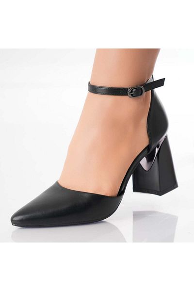 MODA STİL Women's Black Heeled Shoes Made of Ecological Leather Karen, 38