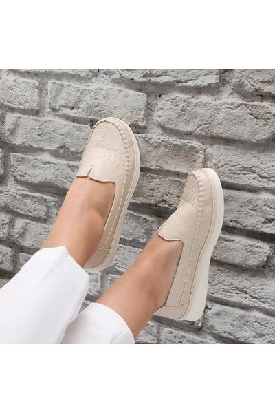 MODA STİL Women's casual beige shoes made of Zinam Ecological Leather, 38