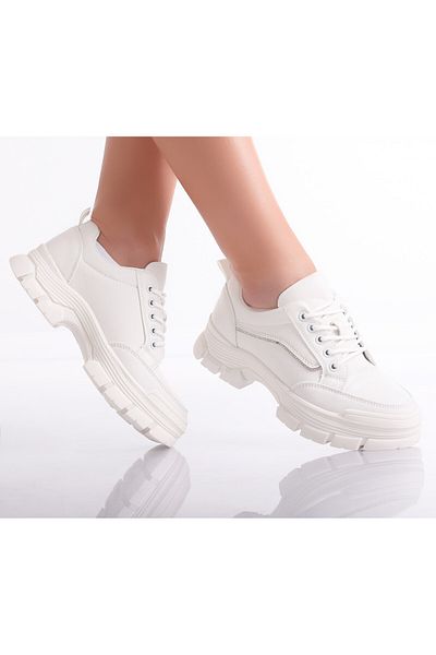 MODA STİL Women's Casual White Shoes Made of Eco-Leather Esle, 39
