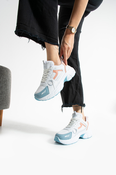 Getcho Hagrid Women's White Powder Blue Sports Shoes Color Blocked High Light Sole Sneaker Daily Comfortable