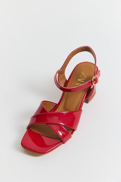 Raneel Kazançlı Alışveriş Open Front Ankle Tie Women's Heeled Shoes Red