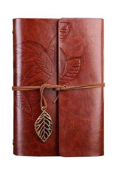 HALAMODO Creative Retro Autumn Leaves Travel Diary Notebook Brown