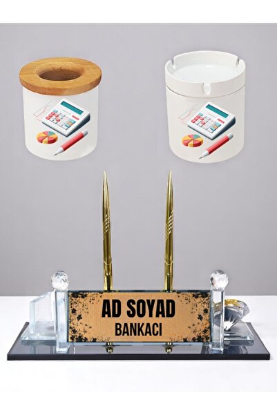 lili hediyelik Bankacı İsme Özel Masaüstü İsimlik Masa İsimliği Kalemlik Küll...