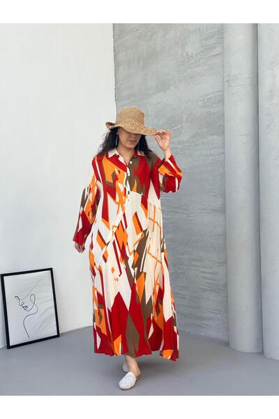 Ranasubaşı Geometric Patterned Dress Red