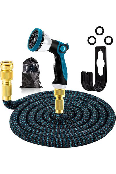 Manolex 15m extendable hose, 10 functions, anti-strangle, blue
