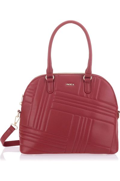 AMICA Angelina Womens Top Handle Tiles Quilted Dome Satchel Maroon Red Handbag