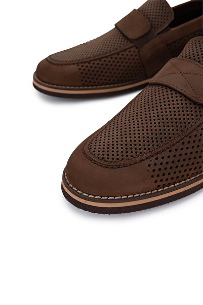 Tamer Tanca Erkek Hakiki Deri Kahverengi Nubuk Loafer Ayakkabı