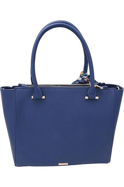 AMICA Regina Women's Leather Satchel Navy Blue Handbag With Scarf Tie Detailing, M