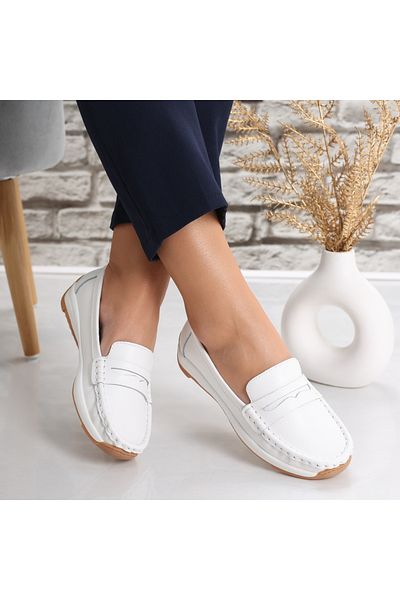 MODA STİL Women's casual shoes White Natural Leather Nada, 36