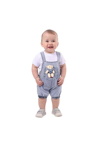 Kity Mity Pocketed Teddy Bear Jeans Gardener Salopet Set