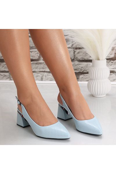 MODA STİL Women's Blue Heeled Shoes Made of Ecological Leather Terola, 37