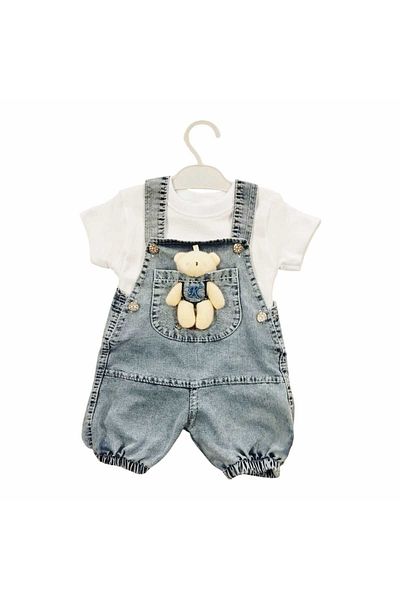 Kity Mity Pocketed Teddy Bear Jeans Gardener Salopet Set