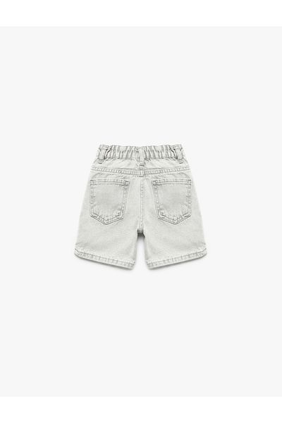 Koton Elastic Waist Button Pocket Cotton Denim Shorts