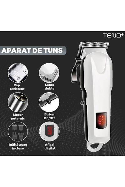 Teno Teno® beard trimmer, digital display, 4 combs included, professional trimmer, white