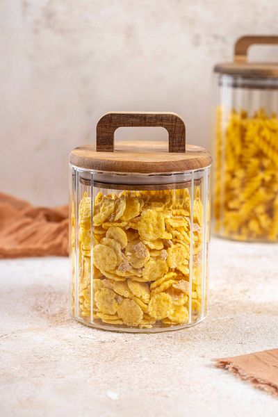 FH finehome Firenza Striped Acacia Storage Container with Handle 650ml