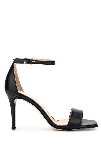 Tamer Tanca Women's Genuine Leather Black Leather Heeled Shoes