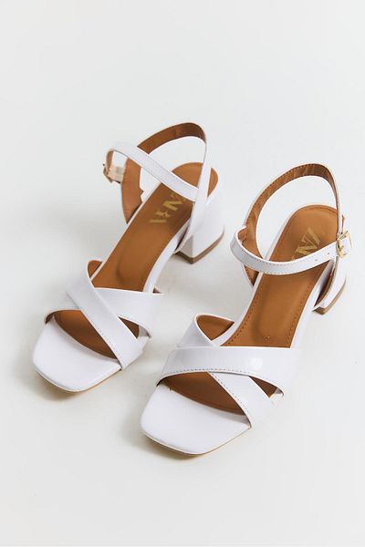 Raneel Kazançlı Alışveriş Open Front Ankle Strap Women's Heeled Shoes White