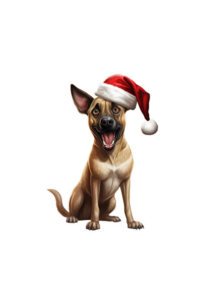 INOVATIX Set de 8 piese, autocolant câine belgian Malinois cu pălărie de Crăciun, INOVATIX®. 6 cm