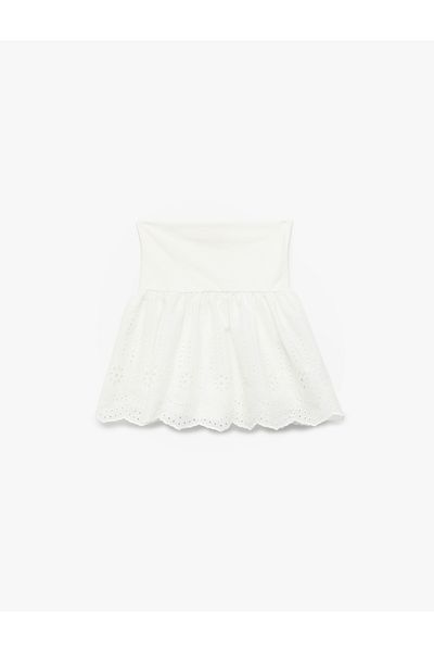 Koton Cotton A-Line Shorts Scalloped Embroidered Skirt