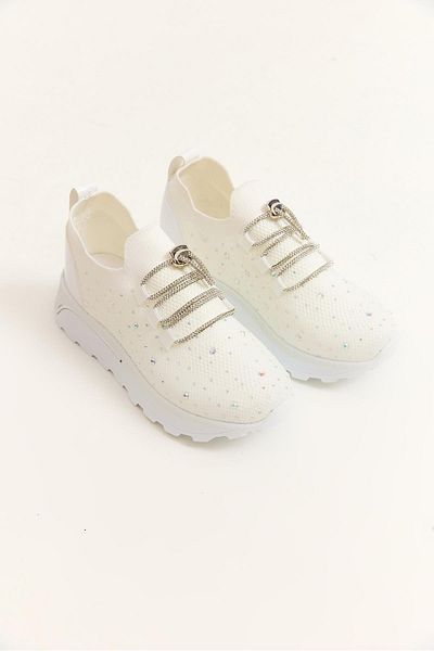 Raneel Kazançlı Alışveriş Stone Detailed Stylish Design Women's Shoes White
