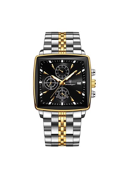delis Men's watch Poedagar CS1820, stainless steel, silver-gold, black dial