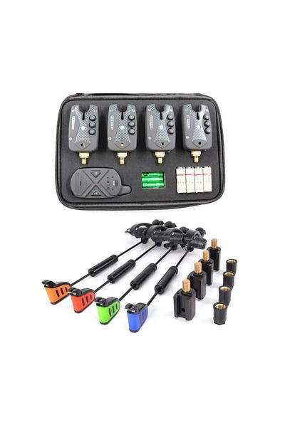 FishEdge Set profesional pentru pescuit la crap: Carp-One 4+1 alarme + comutatoare rapide cu LED, antifurt