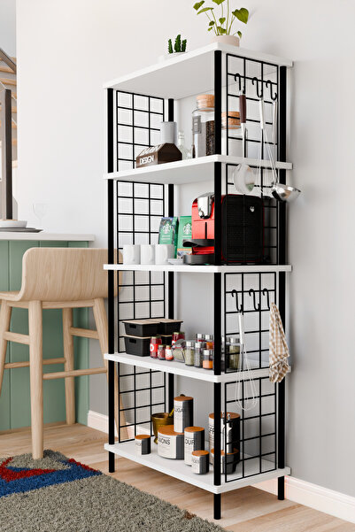 BARIN DESIGN 5 Raflı Çevir Kur Çok Amaçlı Raf – Tel Yan Panel, Açık Raf Siste...
