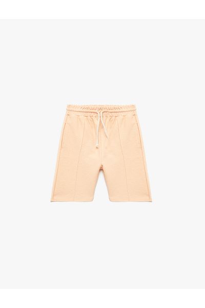 Koton Rib Detailed Cotton Waist Lace up Bermuda Shorts with Pockets